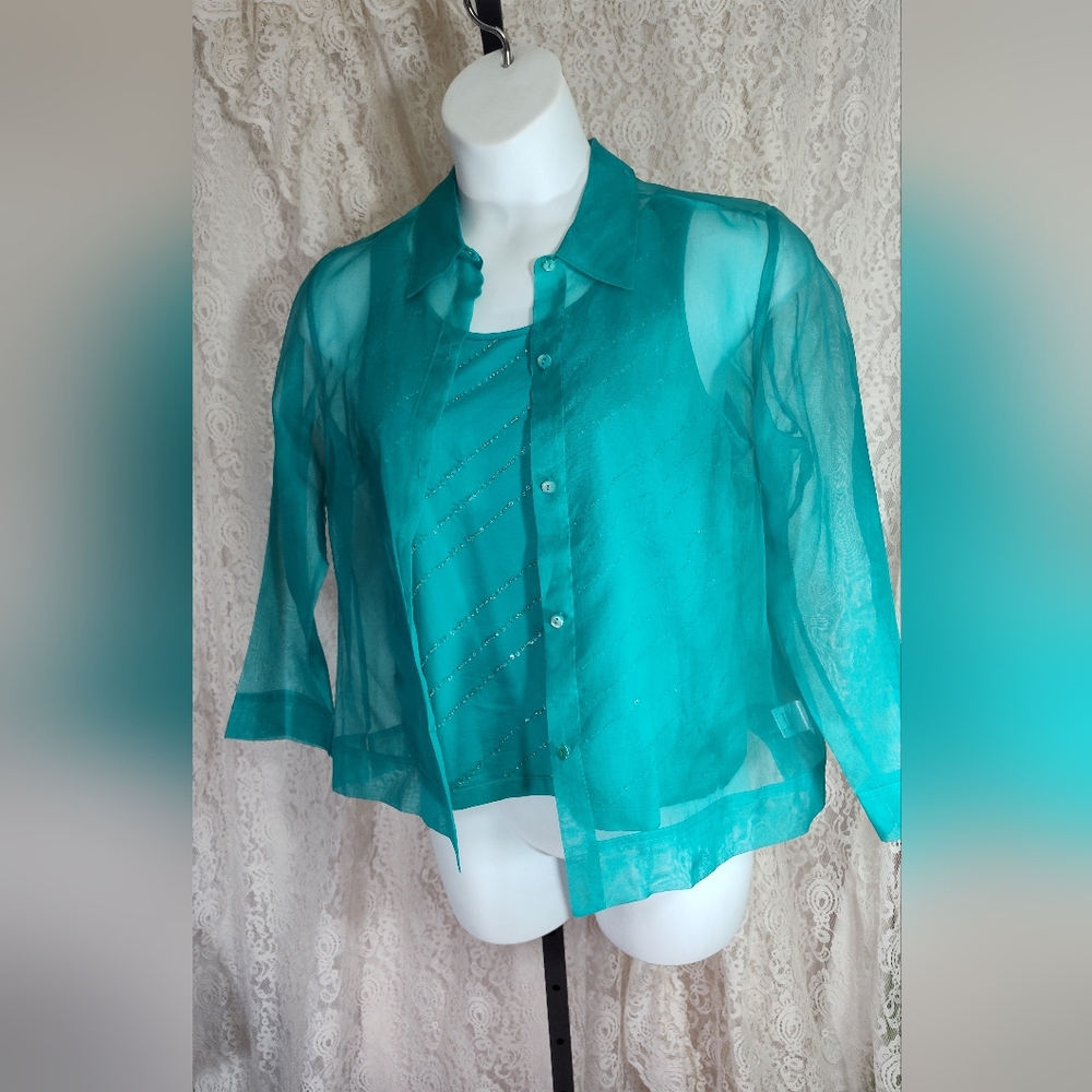 Sigrid Olsen Vintage Sheer Jade Green Blouse Set NWOT